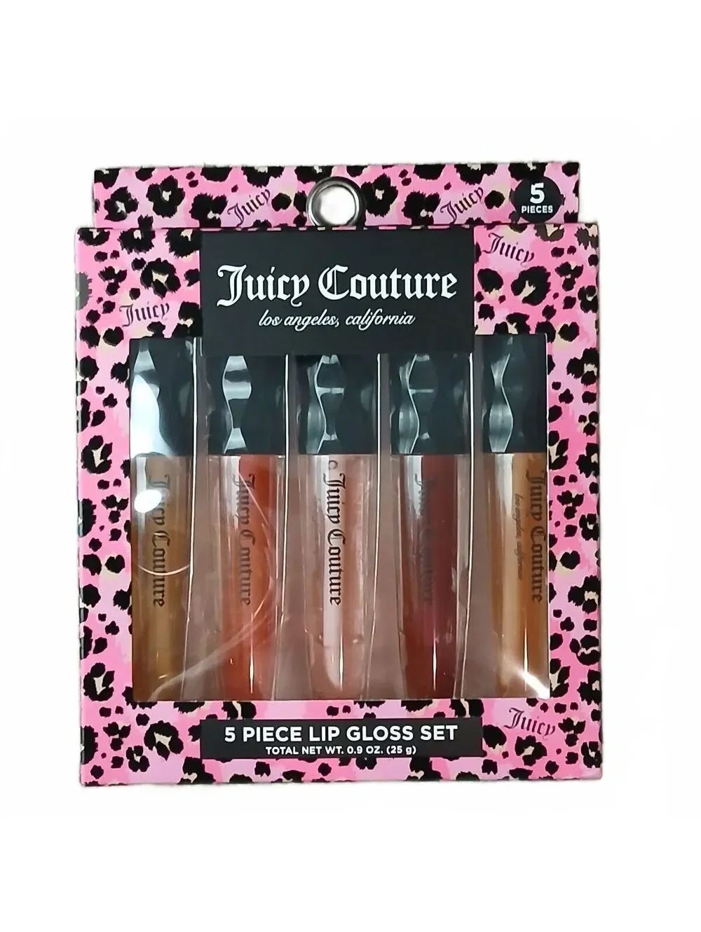 Juicy Couture 5 pack Lip Gloss Set Gift Beauty Makeup Pink Leopard NIB